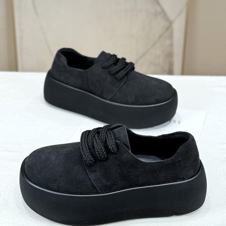 Retro Style Nubuck Leather Platform Shoes 2025 Spring New Thick-Soled Heightening Casual Shoes British Style Round-Toe Loafers - Image 5